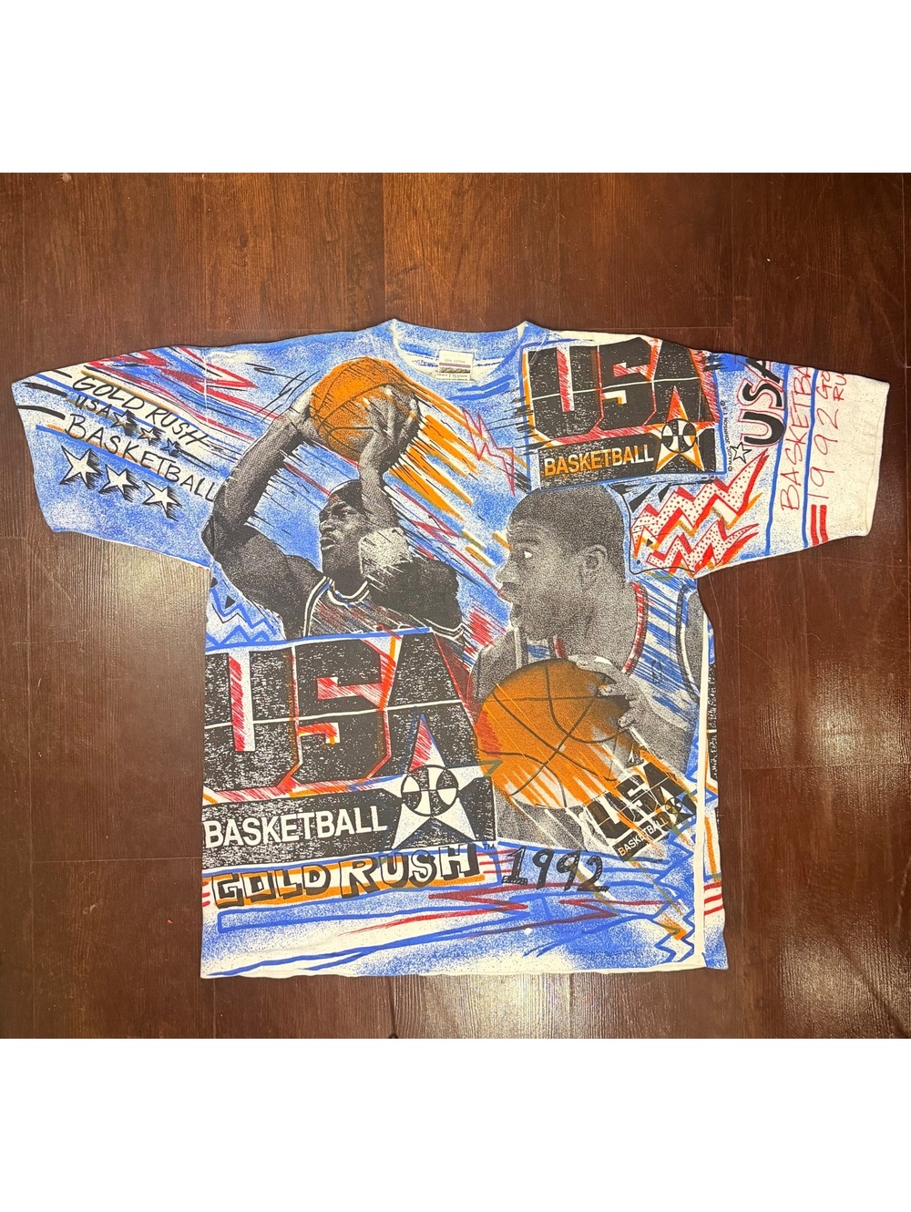 Vintage 1992 Magic Johnson T’s Michael Jordan USA Dream Team Gold Rush AOP XL